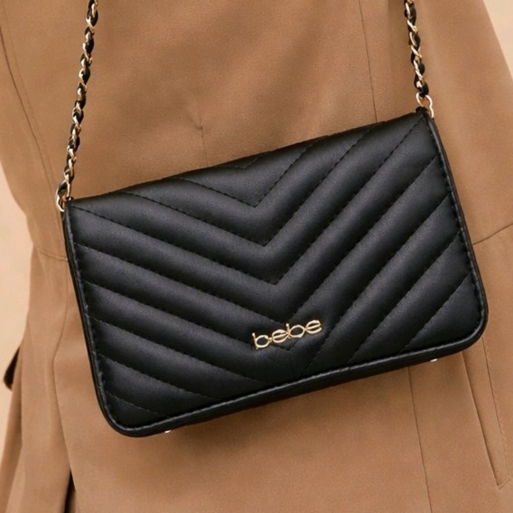 Bebe Black Chevron Quilted Crossbody Bag (PUR7) - Picture 2 of 16